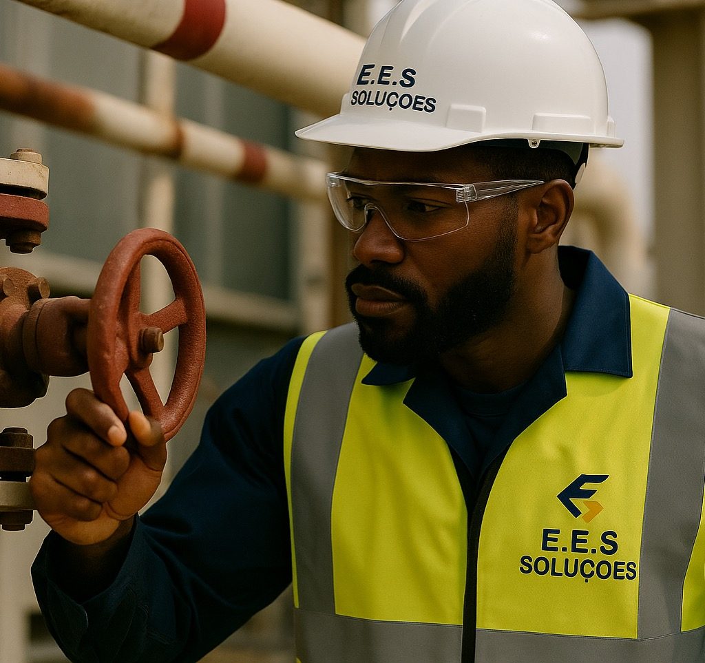 Técnico da E.E.S Soluções a operar válvula industrial